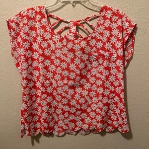 3/$15 Urban Love Red & White Sheer Floral Blouse